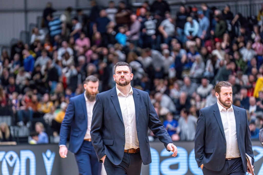 Coach Marc Steutel and his coaching staff at the Vertu Motors Area. (Photo courtesy of Gary Forster)